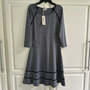 NWT Mystree Grey 3/4 Sleeve A-Line Raglan Dress - Size Small